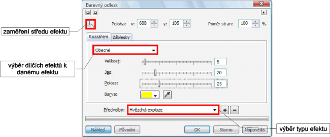 Nastavení parametrů odlesku odlesk_settings