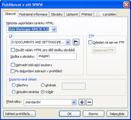 Export do sítě WWW export_html
