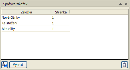 Ukotvitelný panel Správce záložek spravce_zalozek