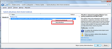 Skrýt aktualizaci ve Win7